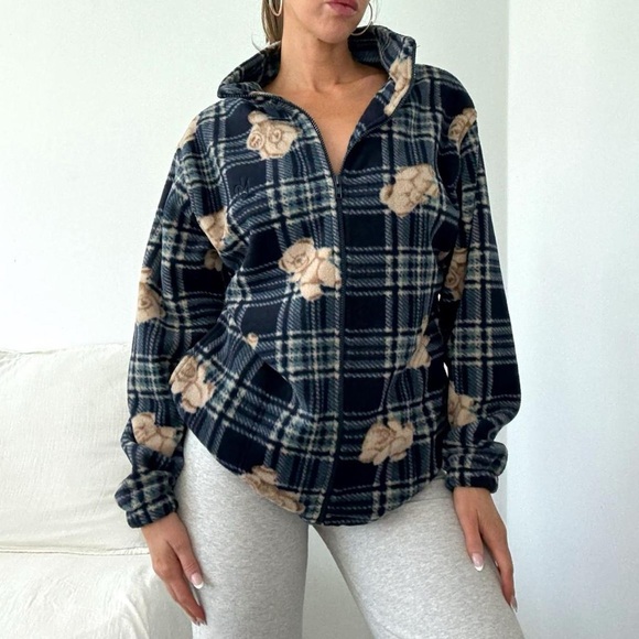 Vintage 90s Northern Reflections Blue Teddy Bear Fleece Jacket - Picture 3 of 7
